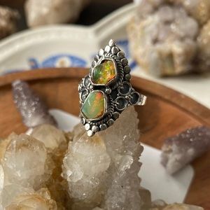 Boho Raw Ethiopian Double opal ring size 8